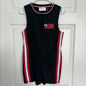 Wilson Black zip up Athletic Romper with Red and White Stripes BNWT Sz MED